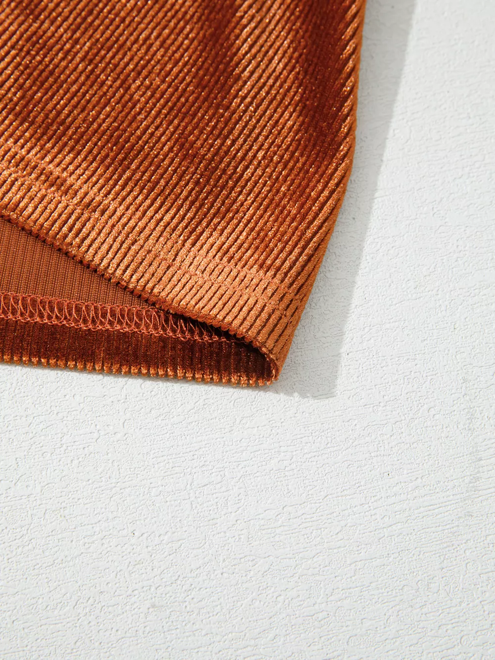 Velvet Ribbed Texture Square Neck Slim Puff Sleeve Top, image 3