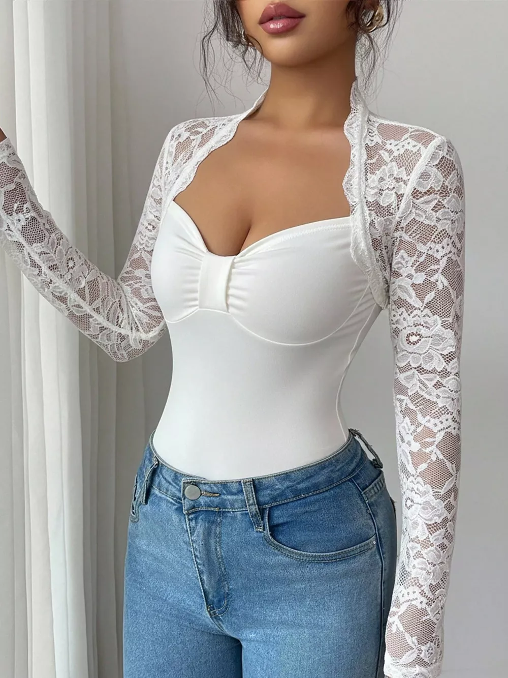 Lace Sleeve Long Sleeve T-Shirt, image 8