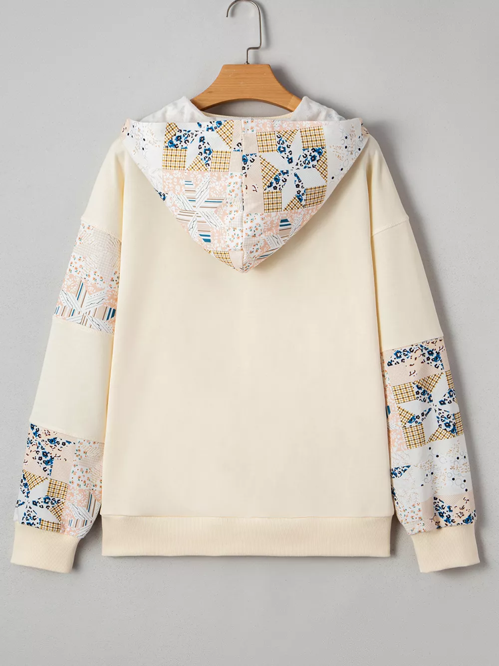 Geo Pattern Patchwork Hoodie with Kangaroo Pocket, image 2