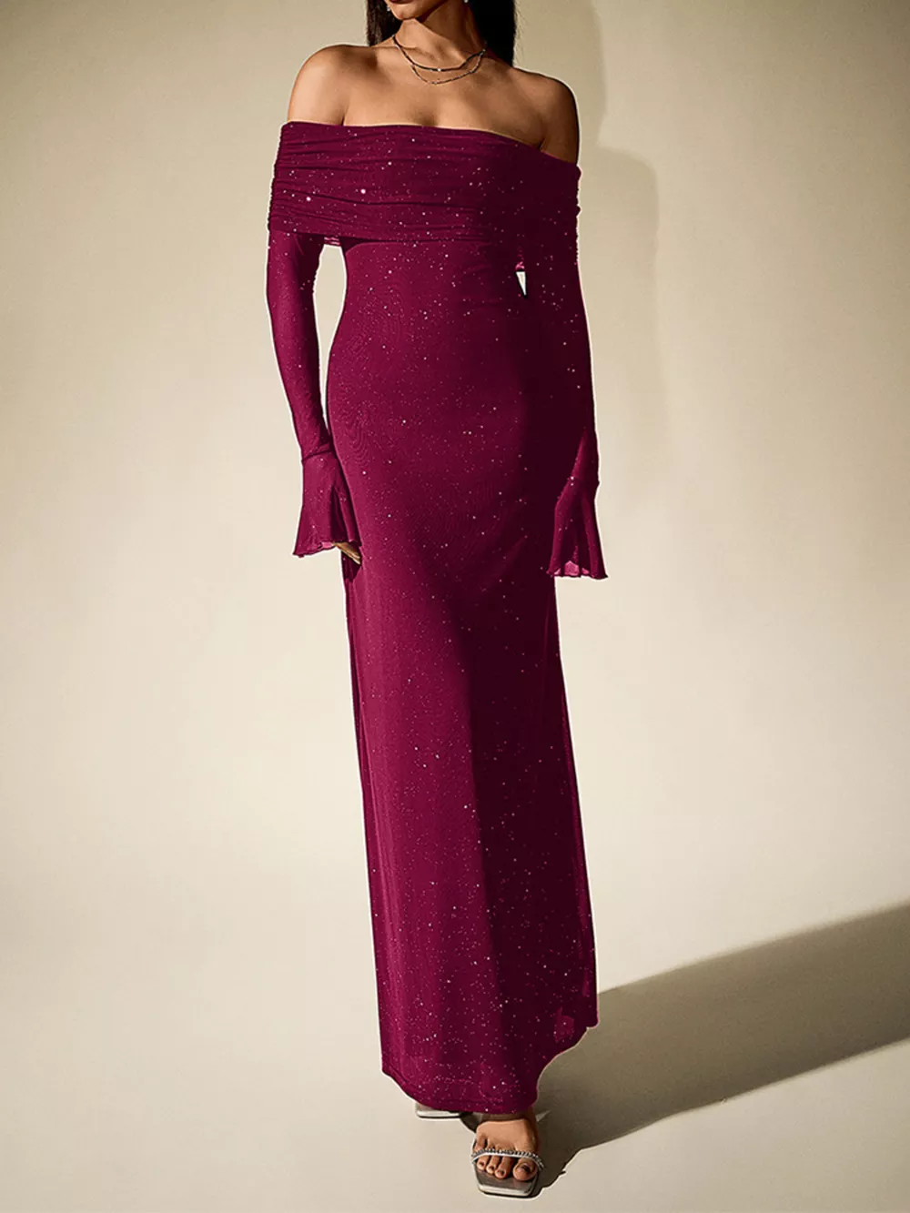 Glitter Off-Shoulder Maxi Dress, image 23