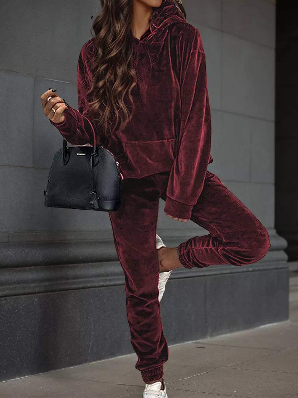 Velvet Long Sleeve Hoodie and Pants Set, image 8