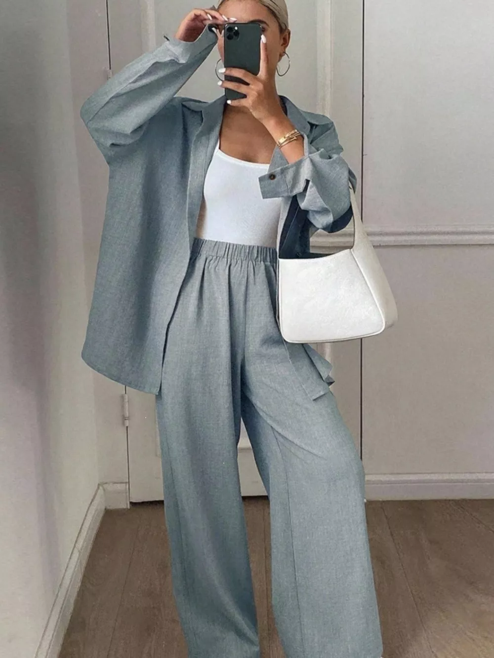 Button-Down Shirt and Wide-Leg Pants Set, image 27