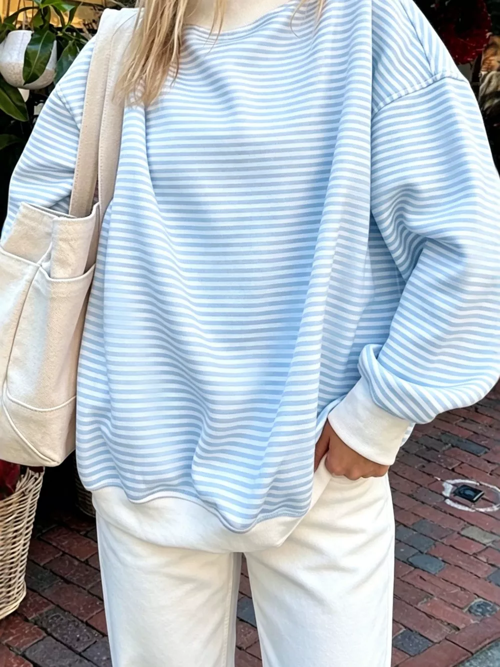 Oversized Striped Crew Neck Sweatshirt, image 4
