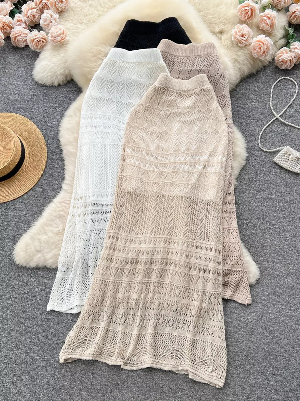 Knitted Hollow Out Maxi Skirt, image 2