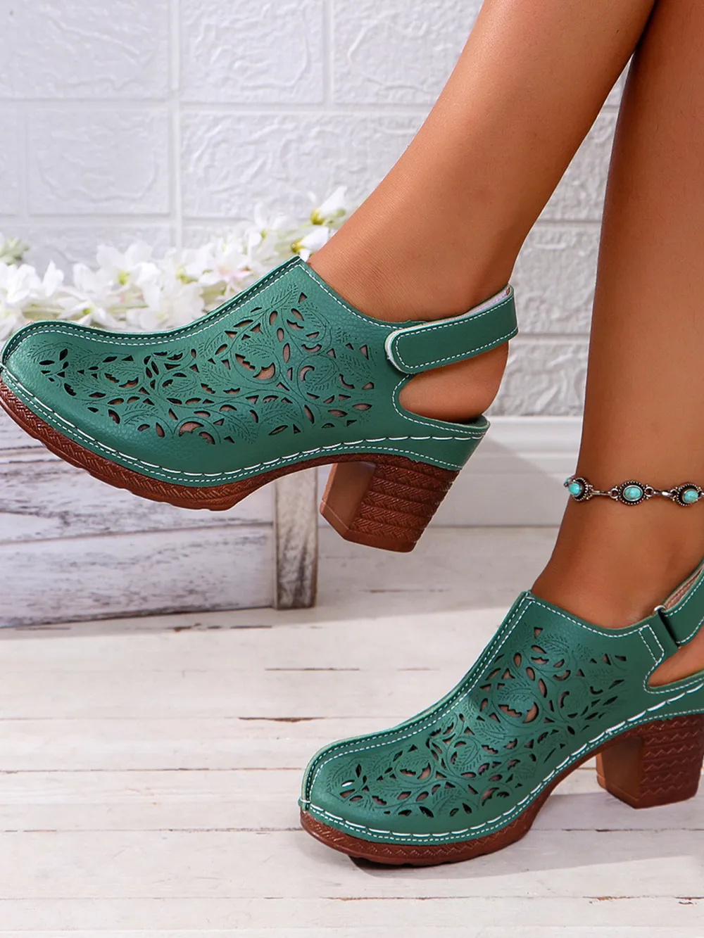 Cutout Block Heel Slingback Sandals, image 3