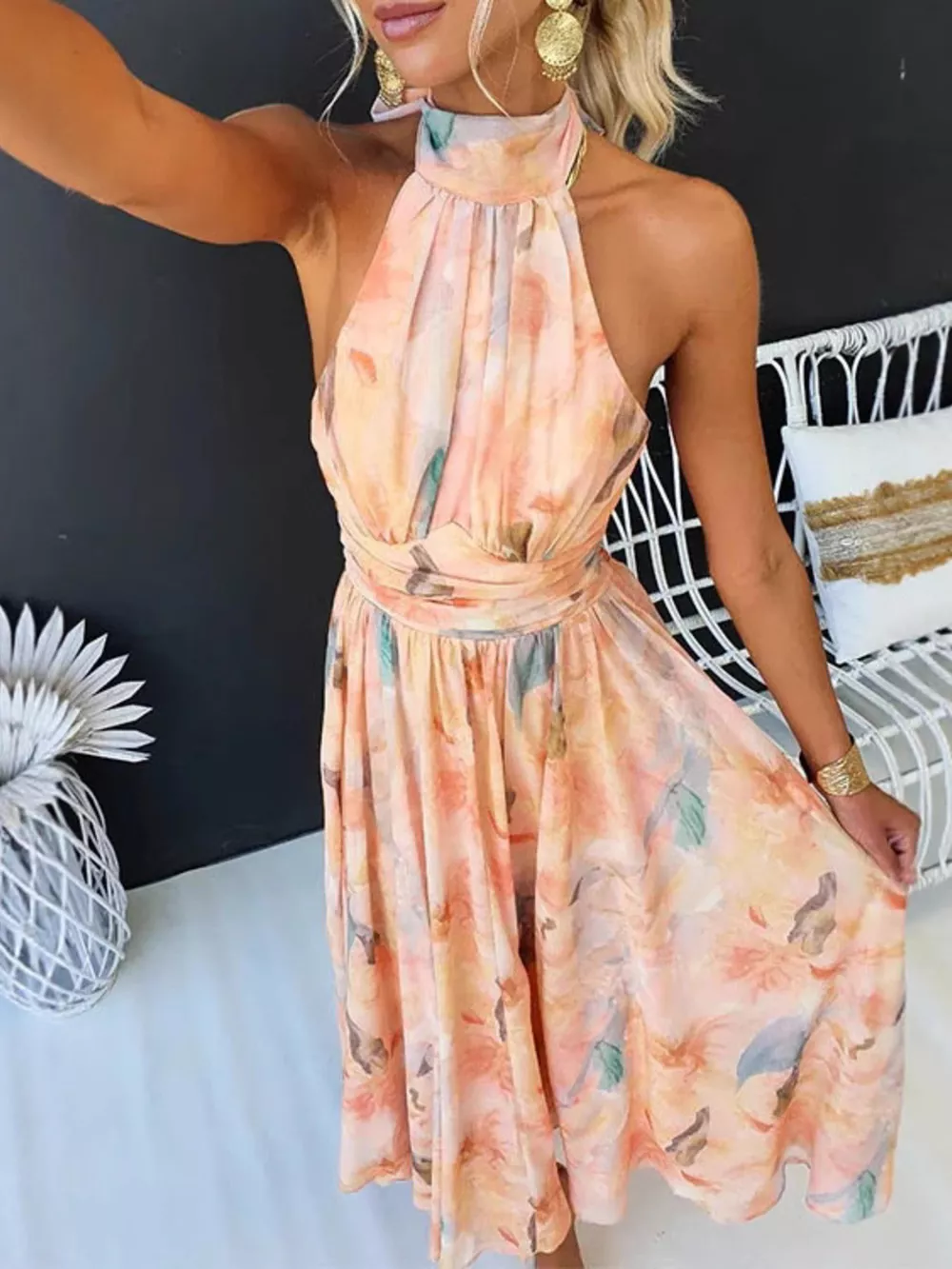 Full Size Halter Neck Floral Print Maxi Dress Plus Size, image 3