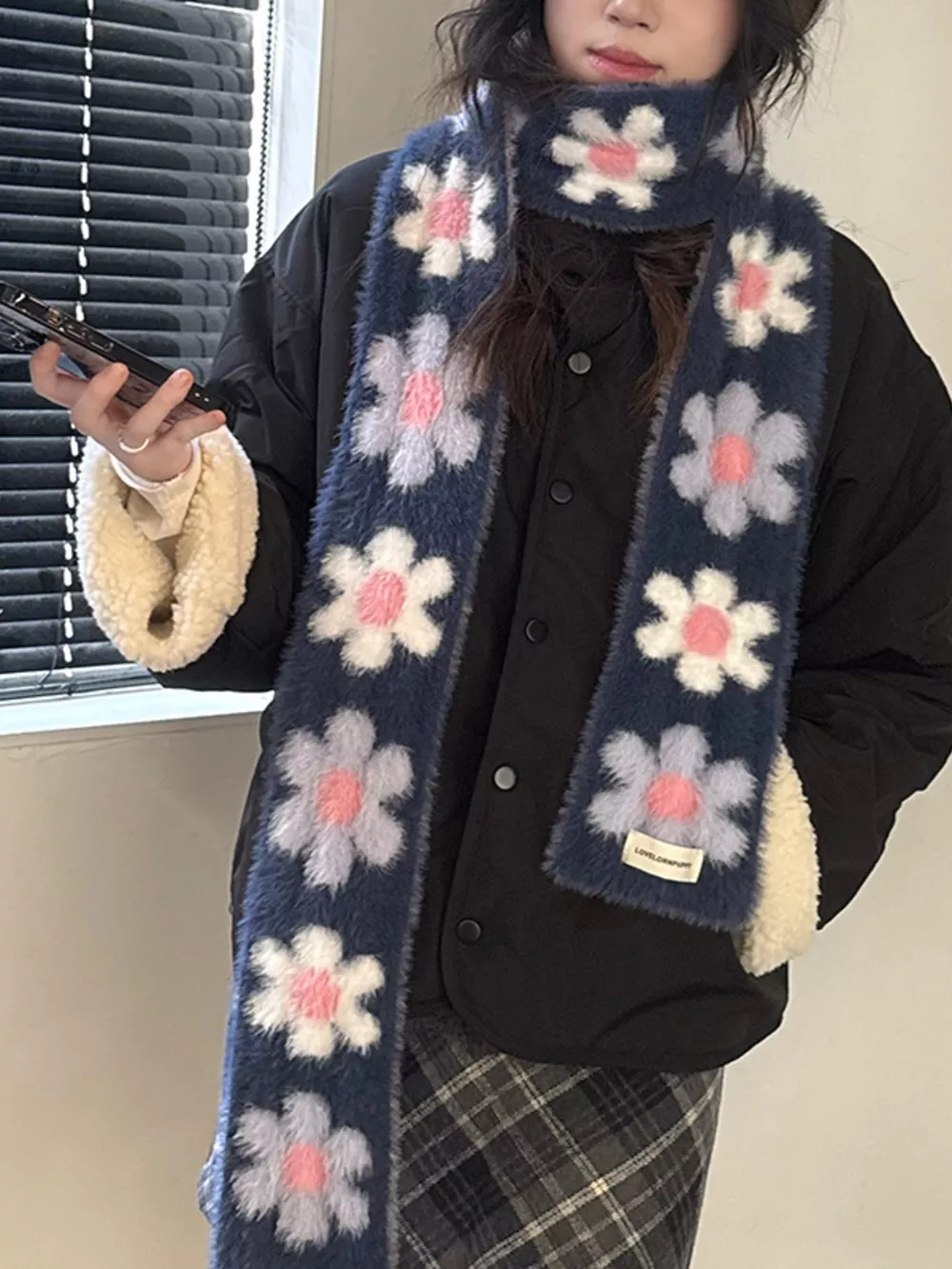 Floral Fuzzy Knit Scarf, image 5