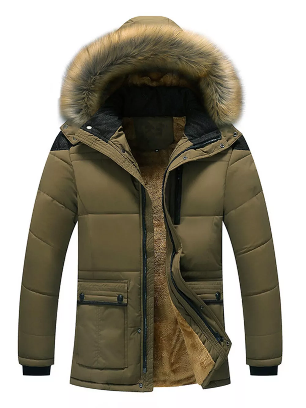 Men's Plus Size Fur Hooded Winter Parka Jacket, image 5