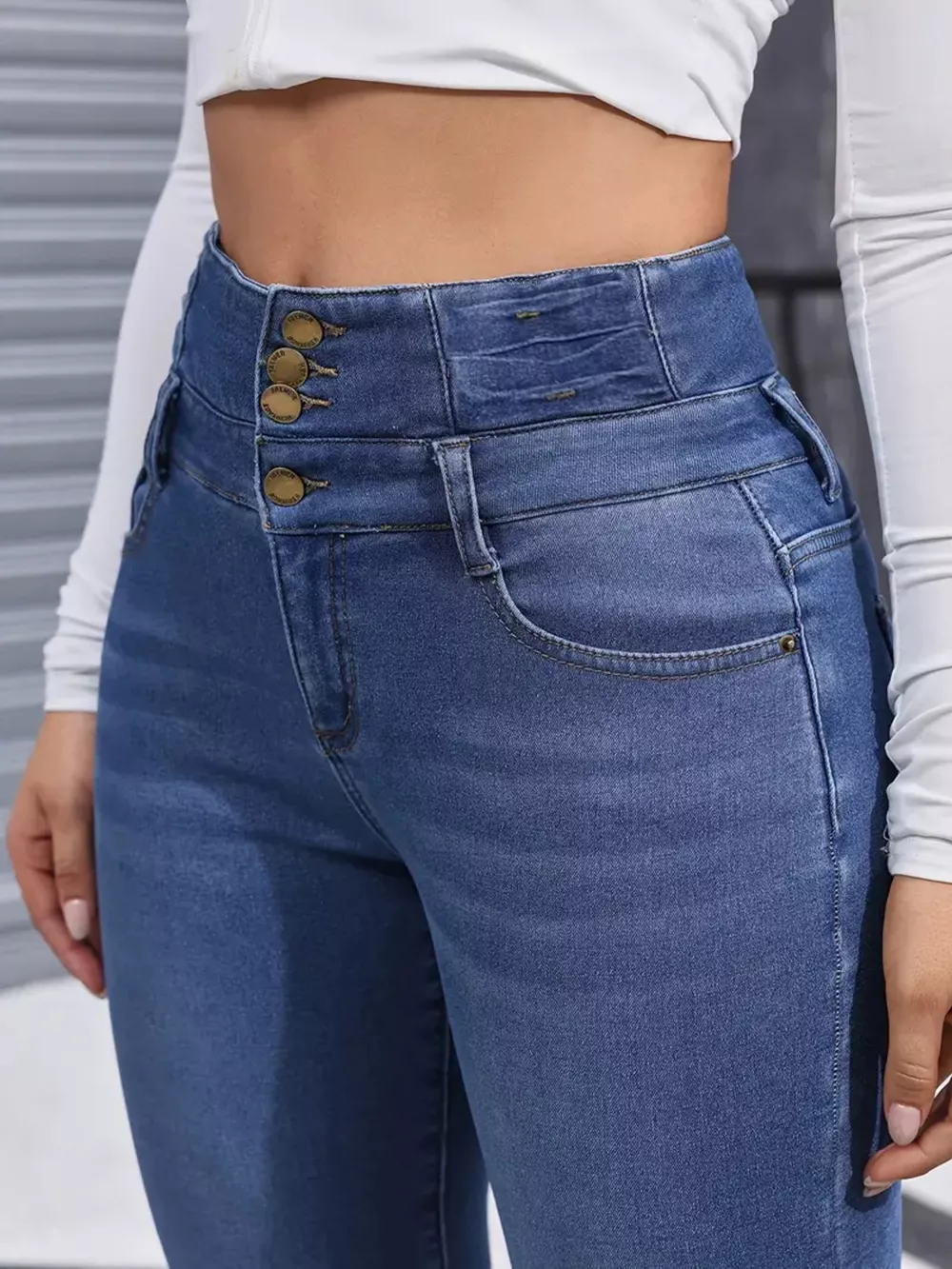 High-Waisted Slim Fit Fleece-Lined Jeans, image 2