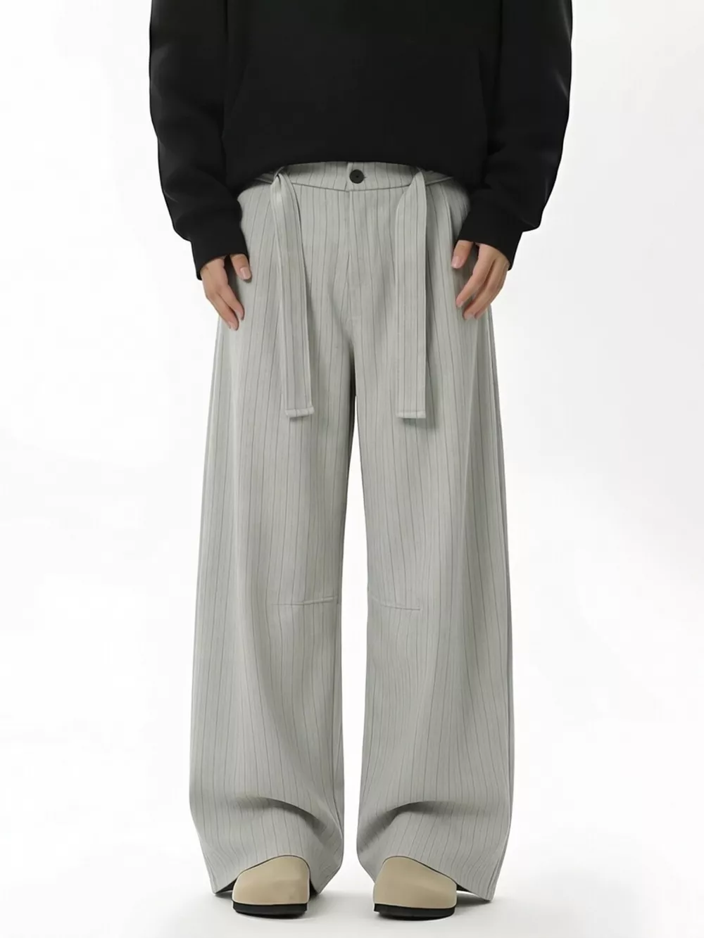 Men's Plus Size High-Waisted Striped Wide-Leg Pants