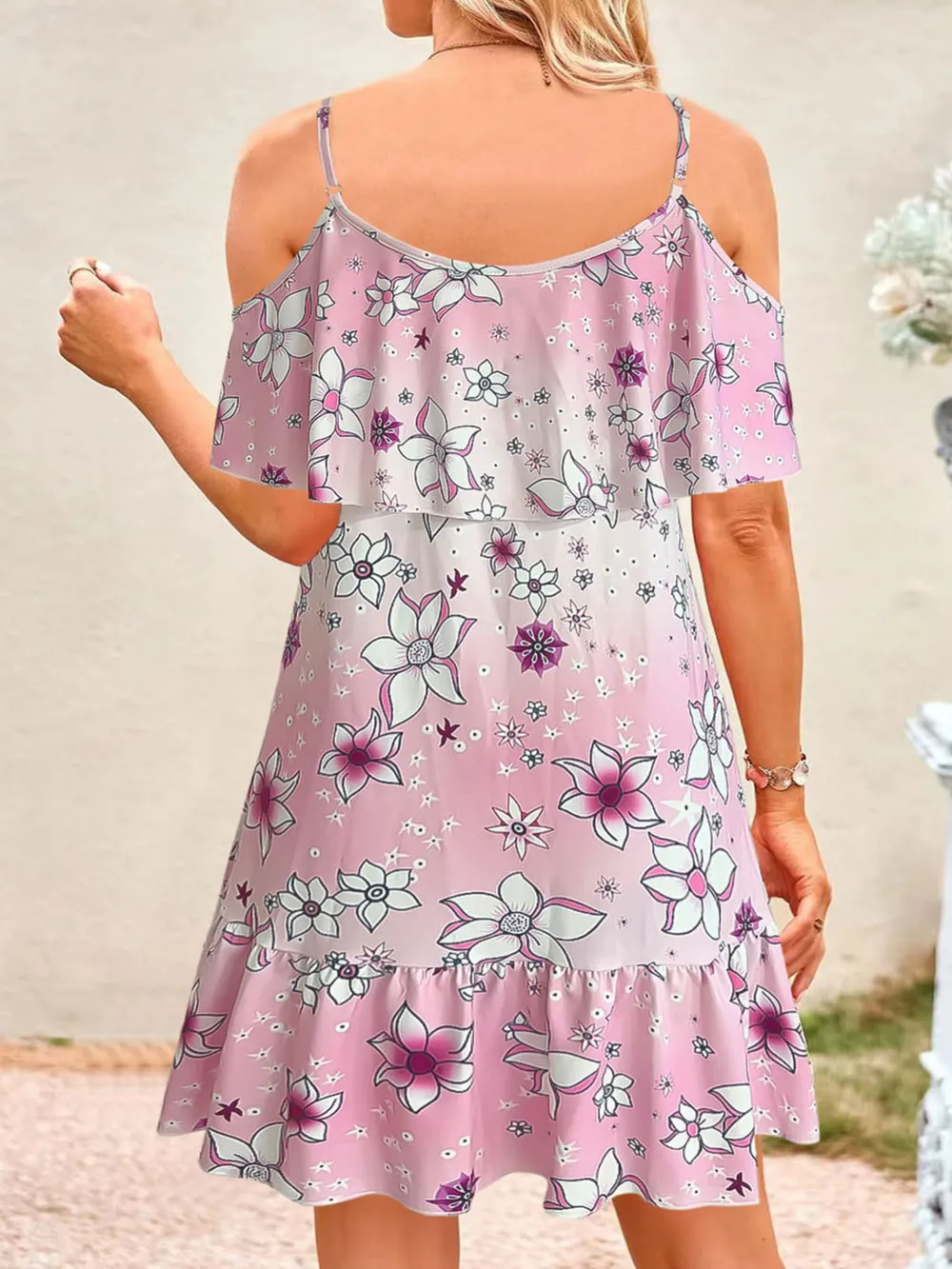 Floral Cold Shoulder Ruffle Mini Dress, image 3