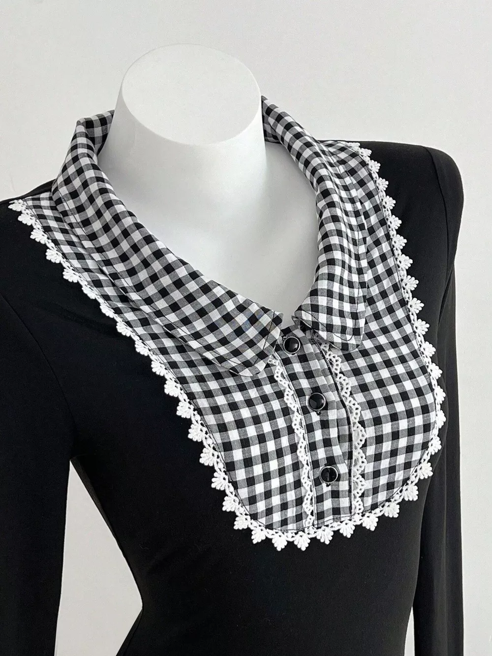 Gingham Collar Long Sleeve T-Shirt, image 2