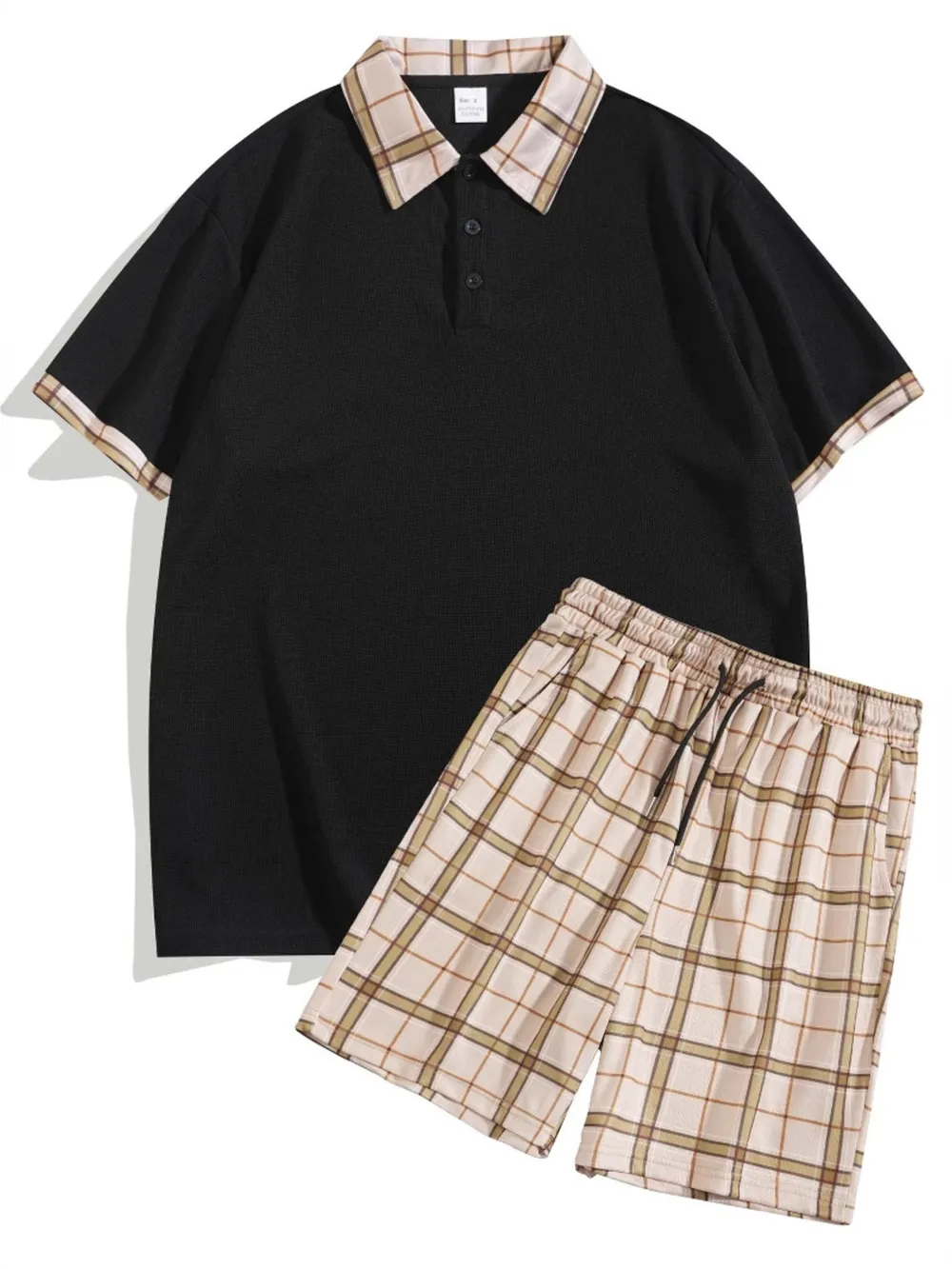 Men's Full Size Classic Plaid Collar Polo and Shorts Set Plus Size