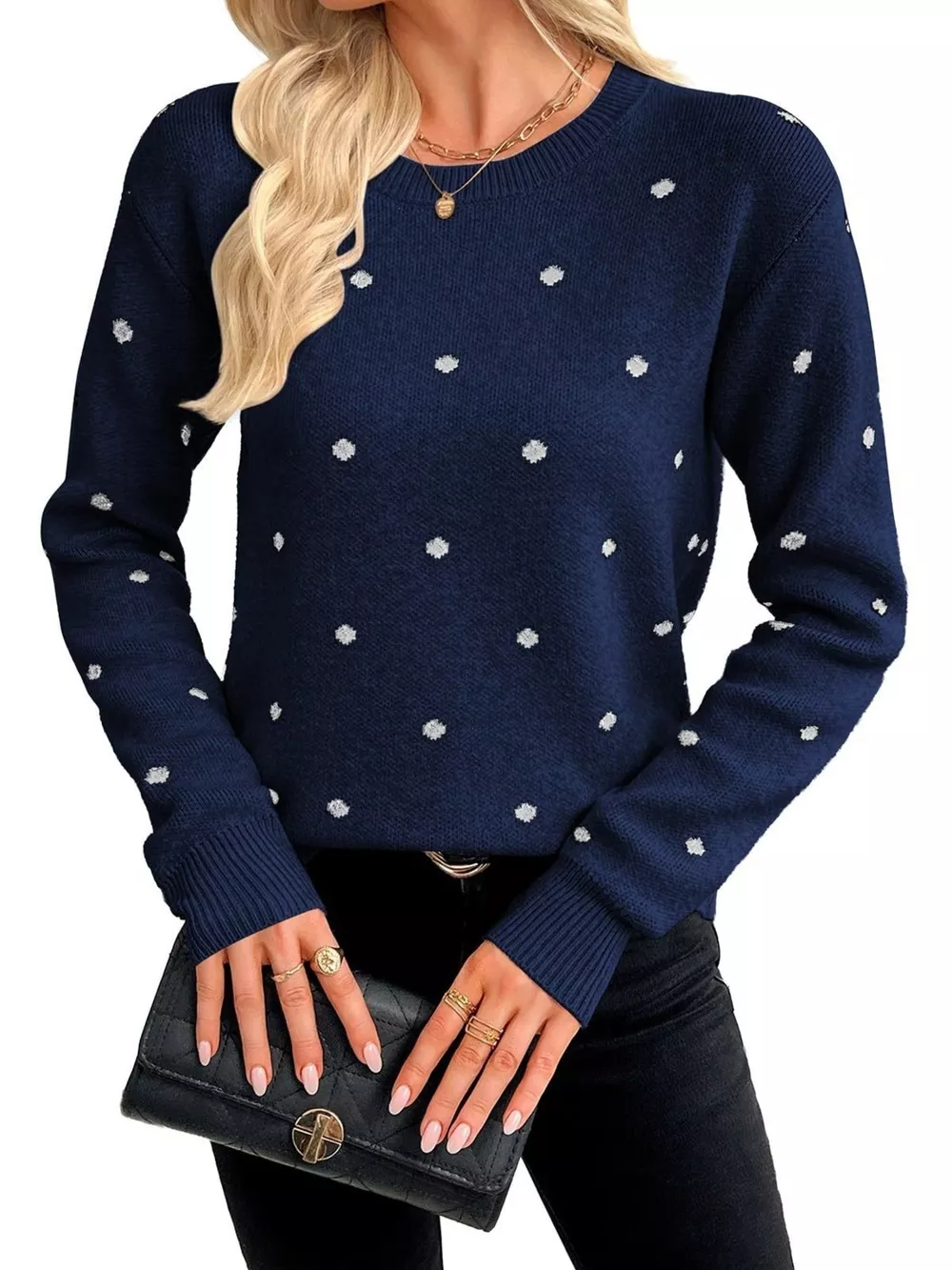 Polka Dot Crew Neck Sweater, image 10