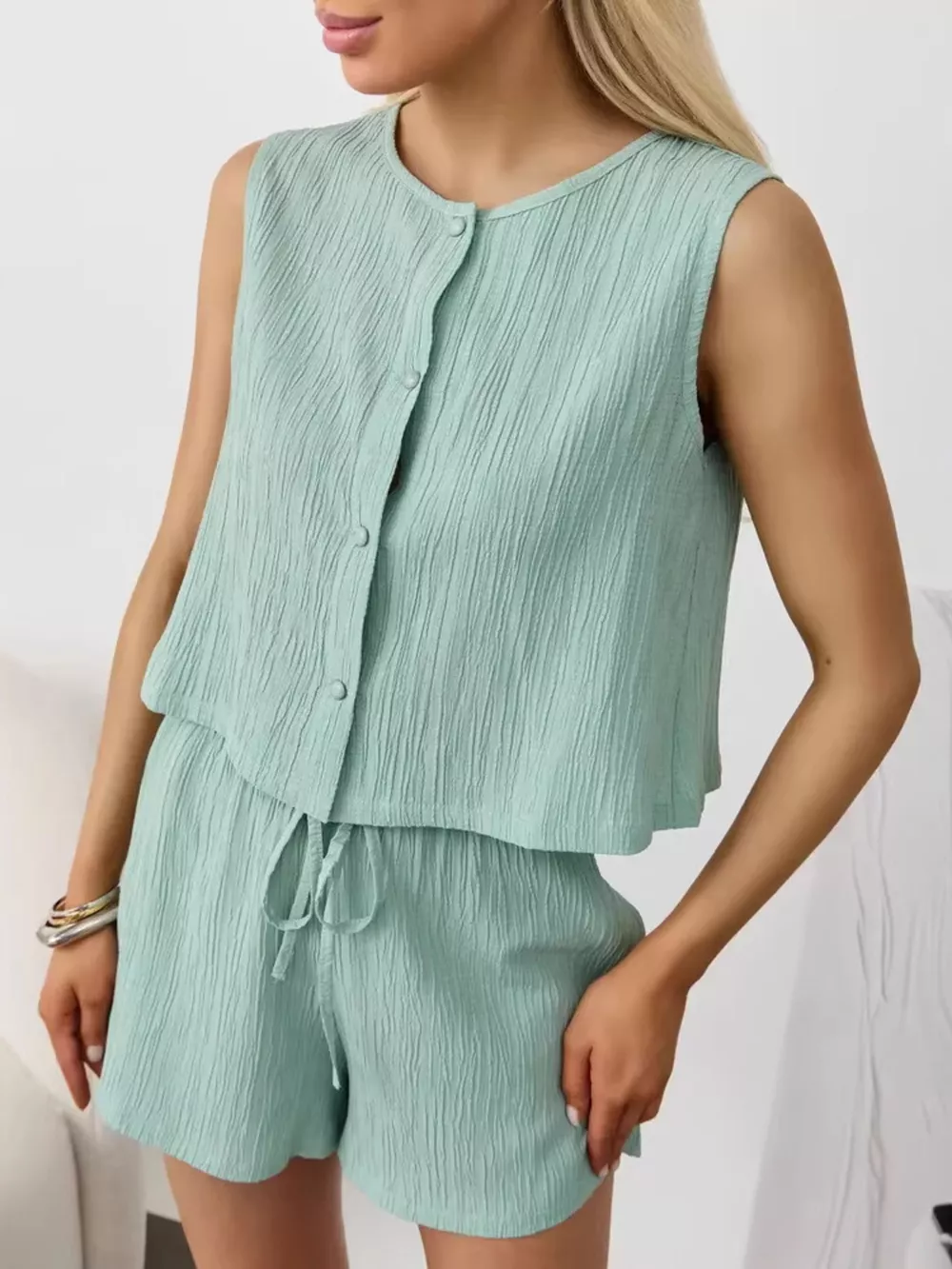 Textured Round Neck Tank and Shorts Set, image 23