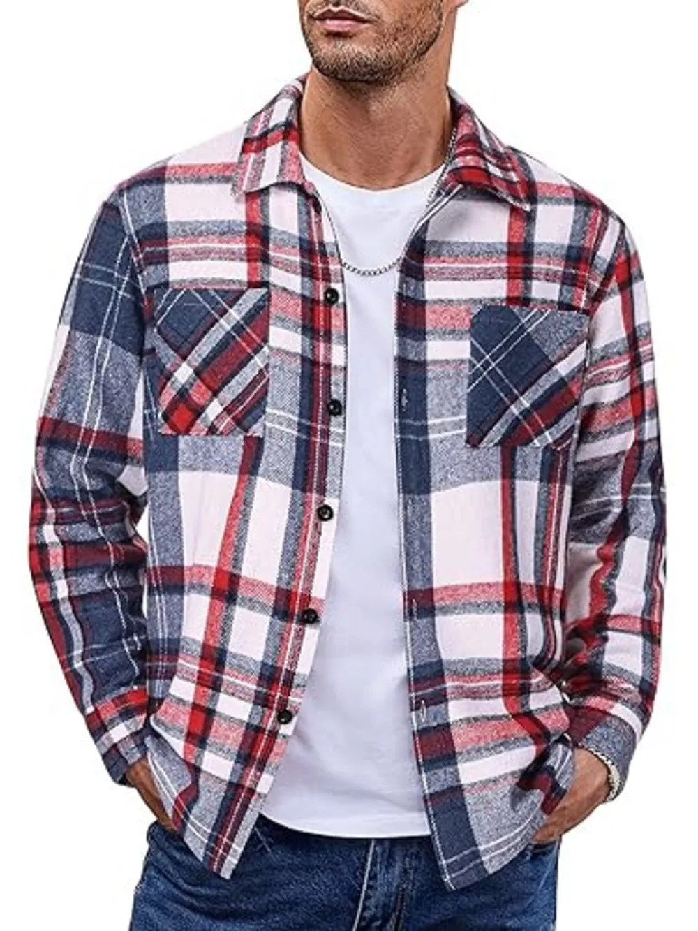 Men's Full Size Casual Plaid Button Up Shirt Plus Size, image 3