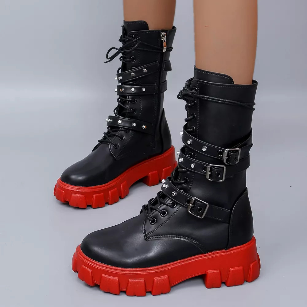 Buckled Lace-Up Combat Boots, image 3