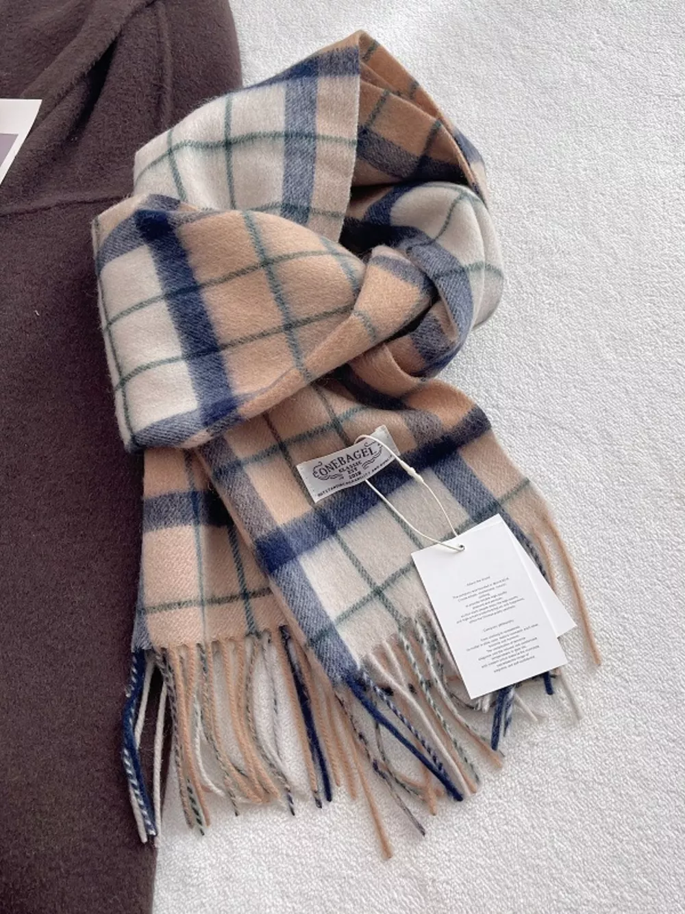 100% Wool Plaid Fringe Scarf