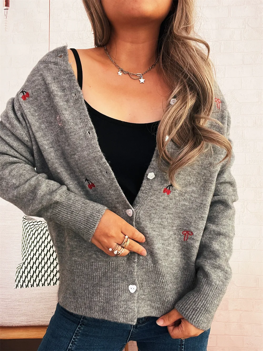 Ribbed Button-Front Knit Cardigan, image 9