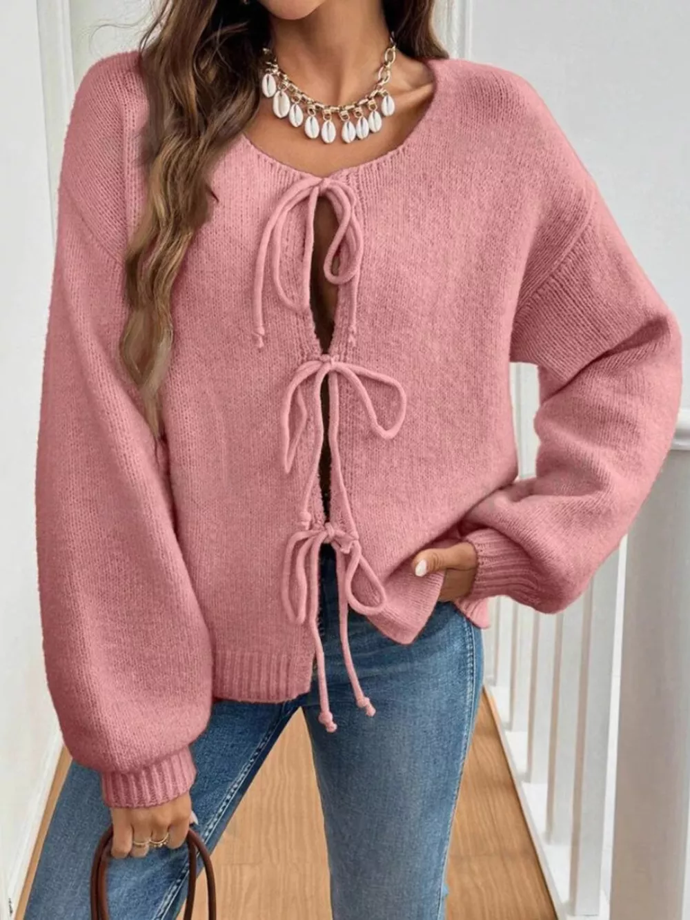 Tie-Front Long Sleeve Cardigan, image 3