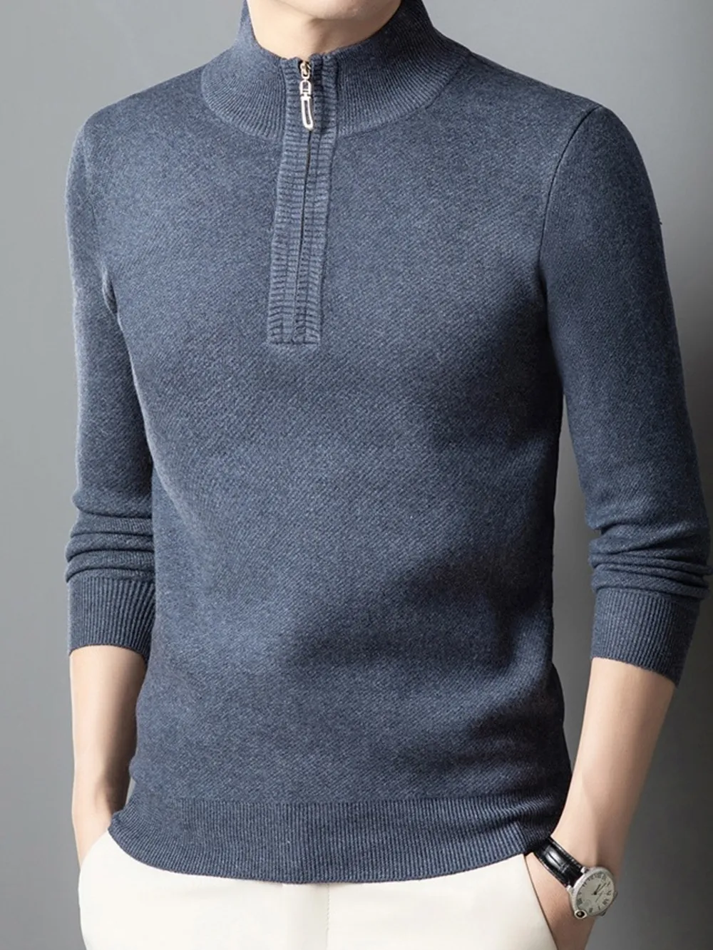 Men's Plus Size Quarter-Zip Long Sleeve Sweater, image 2