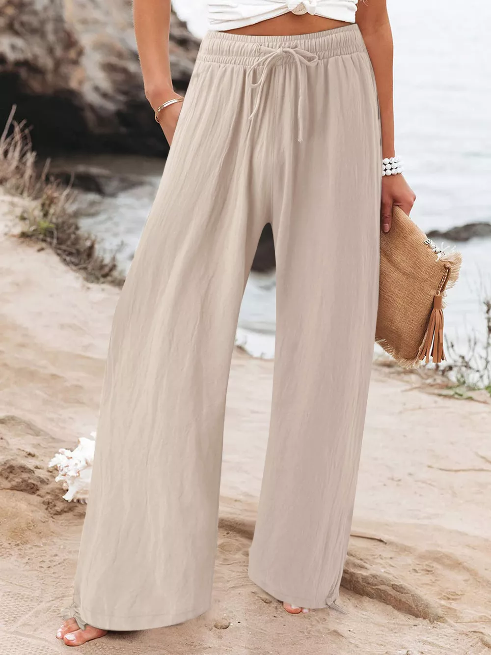 Full Size Drawstring Wide Leg Pants Plus Size, image 10