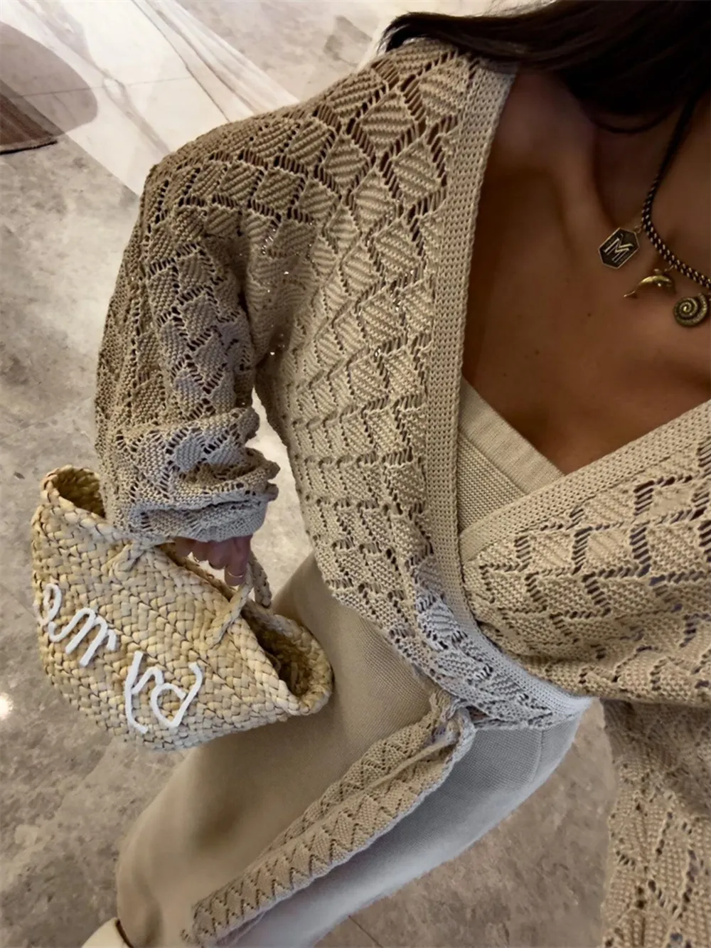 Long Sleeve Crochet Knit Cover Up, image 4