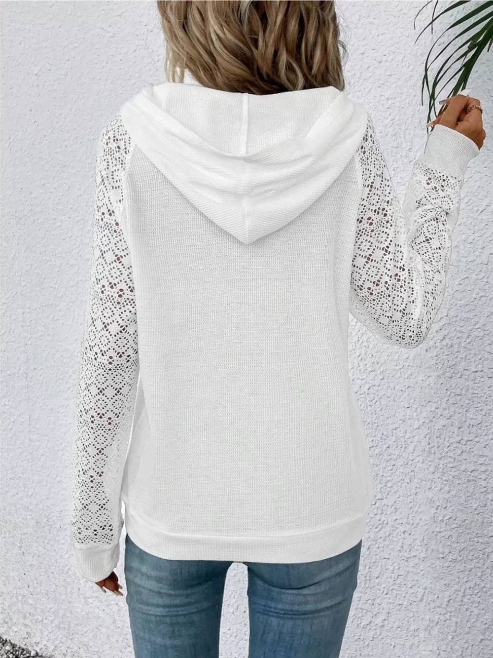 Lace Sleeve Kangaroo Pocket Hoodie, image 4
