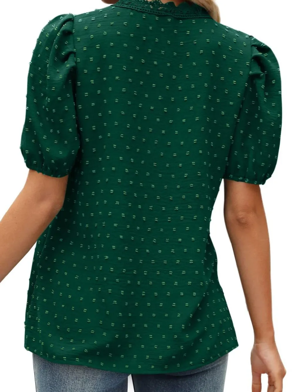 Puff Sleeve Swiss Dot Lace Trim Blouse, image 24
