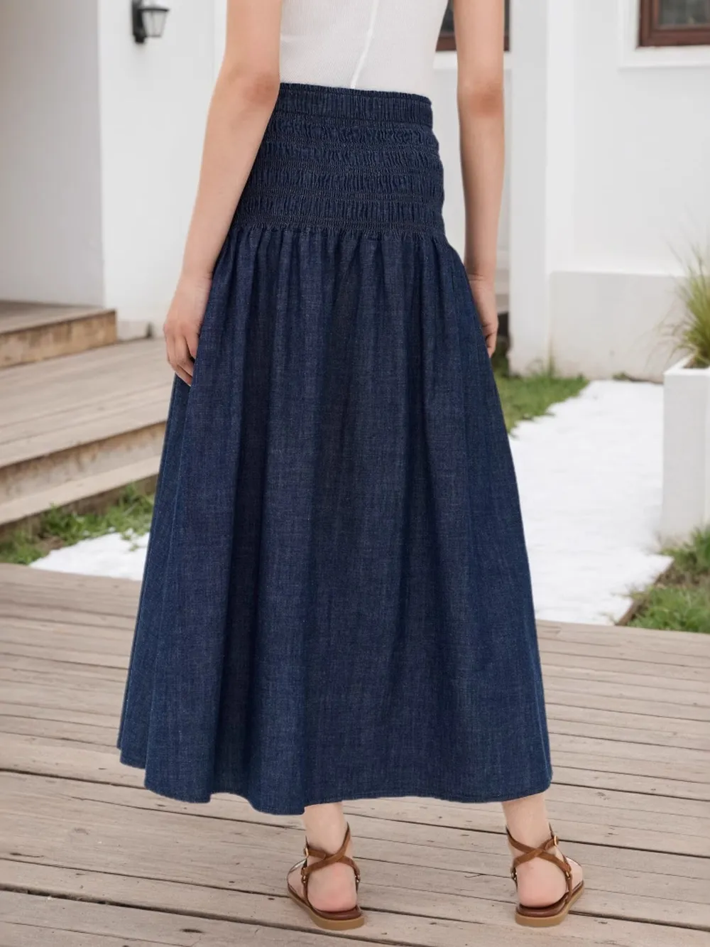Elastic Waist Midi Skirt, image 2