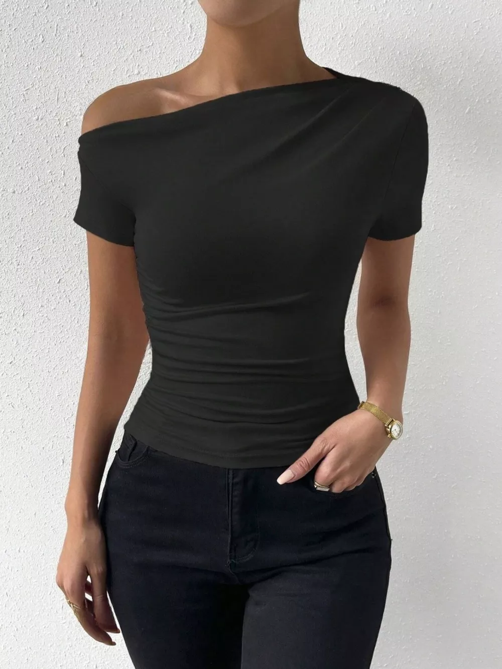 Single Shoulder Short Sleeve T-Shirt, image 8