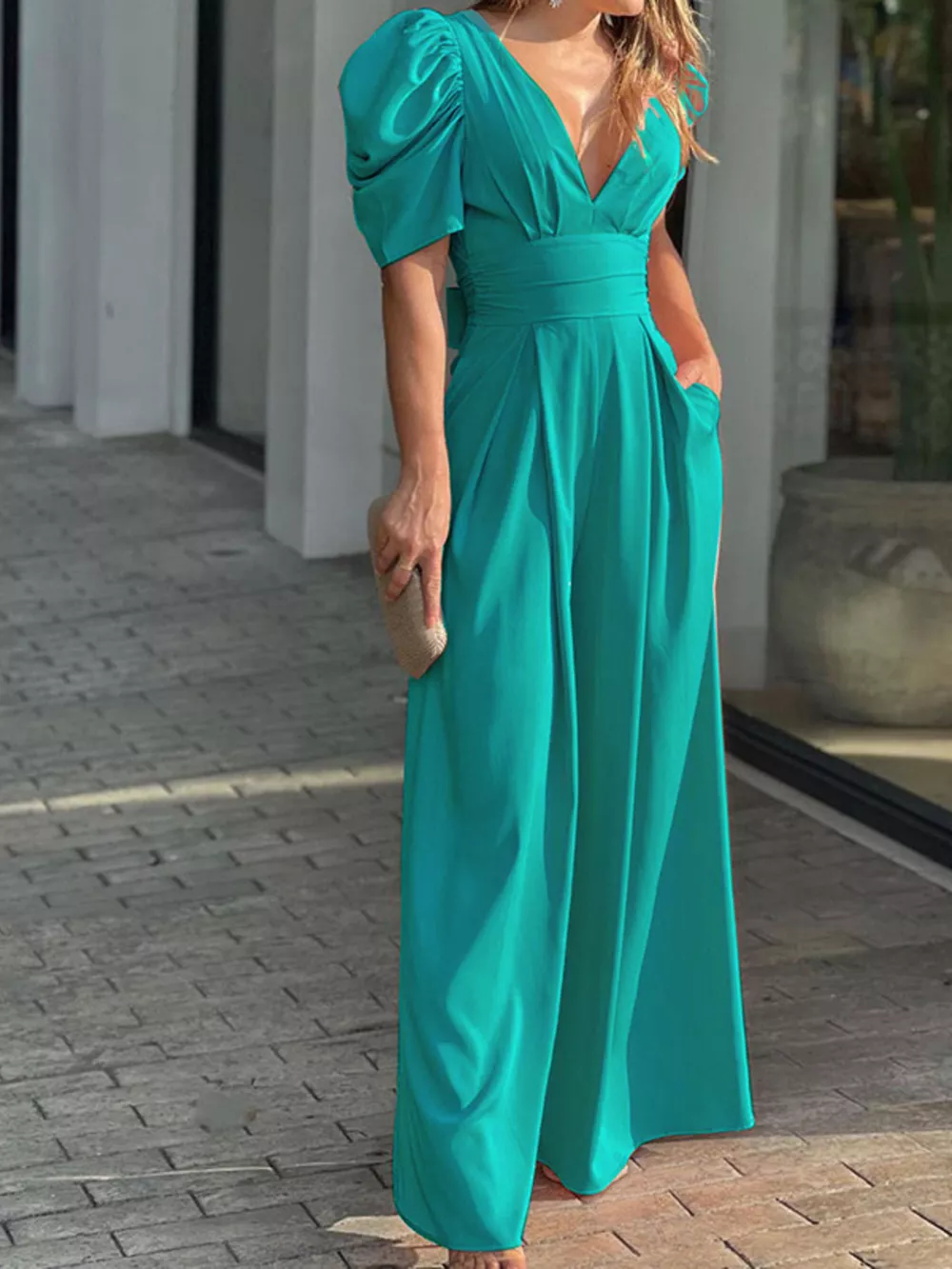 Puff Sleeve Wide Leg Jumpsuit, image 16