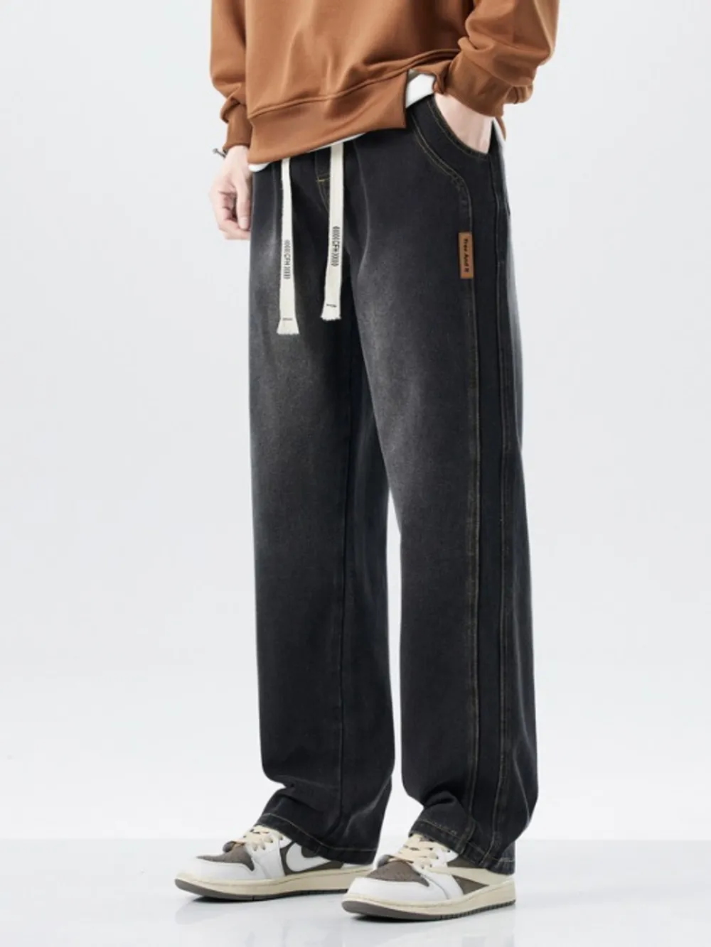 Men's Full Size Washed Loose Fit Wide Leg Jeans Plus Size
