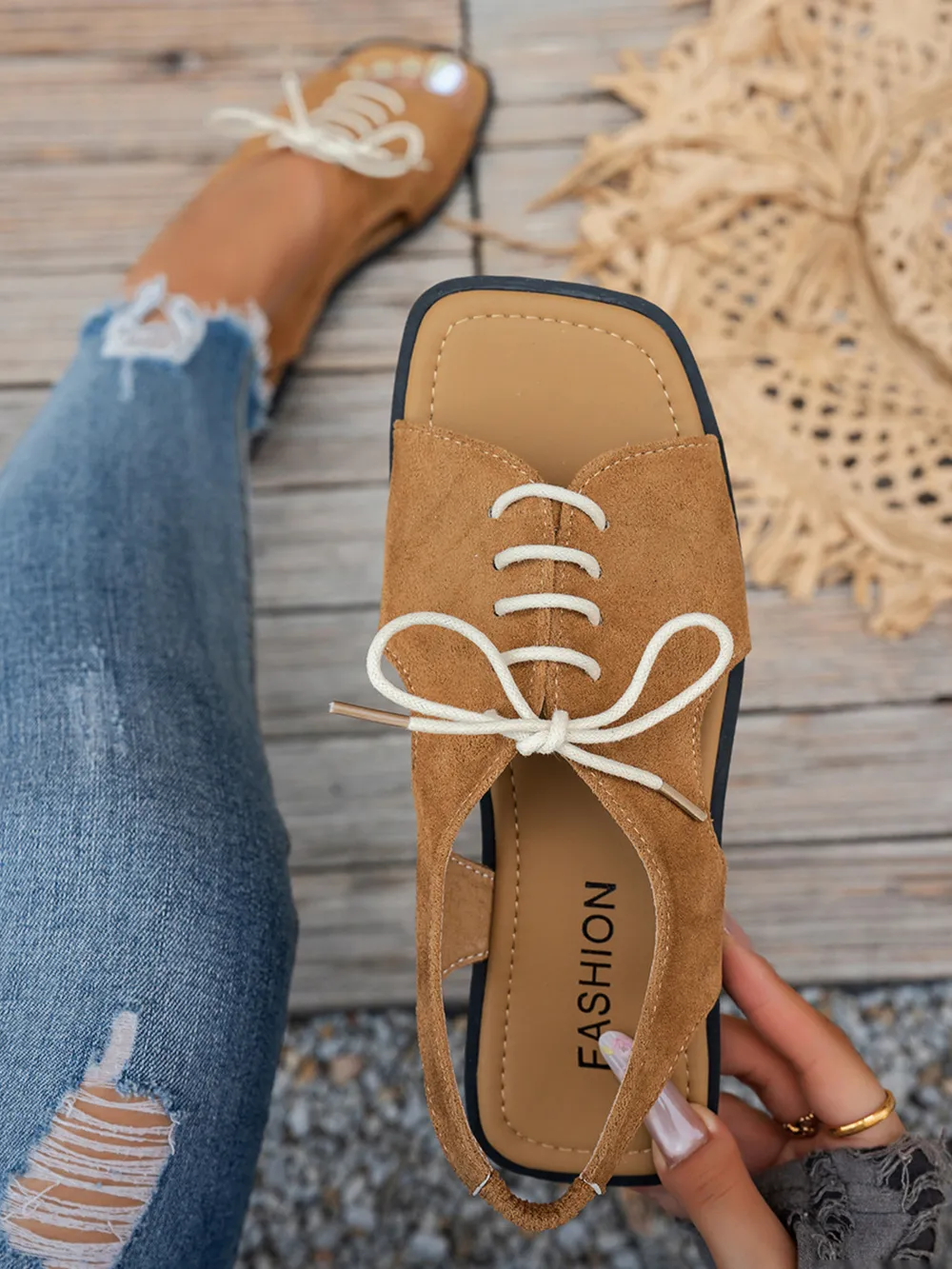 Casual Lace-Up Open Toe Flat Sandals, image 3