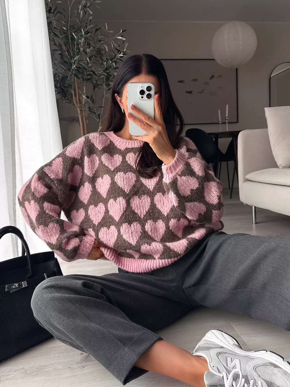 Heart Pattern Dropped Shoulder Sweater, image 18