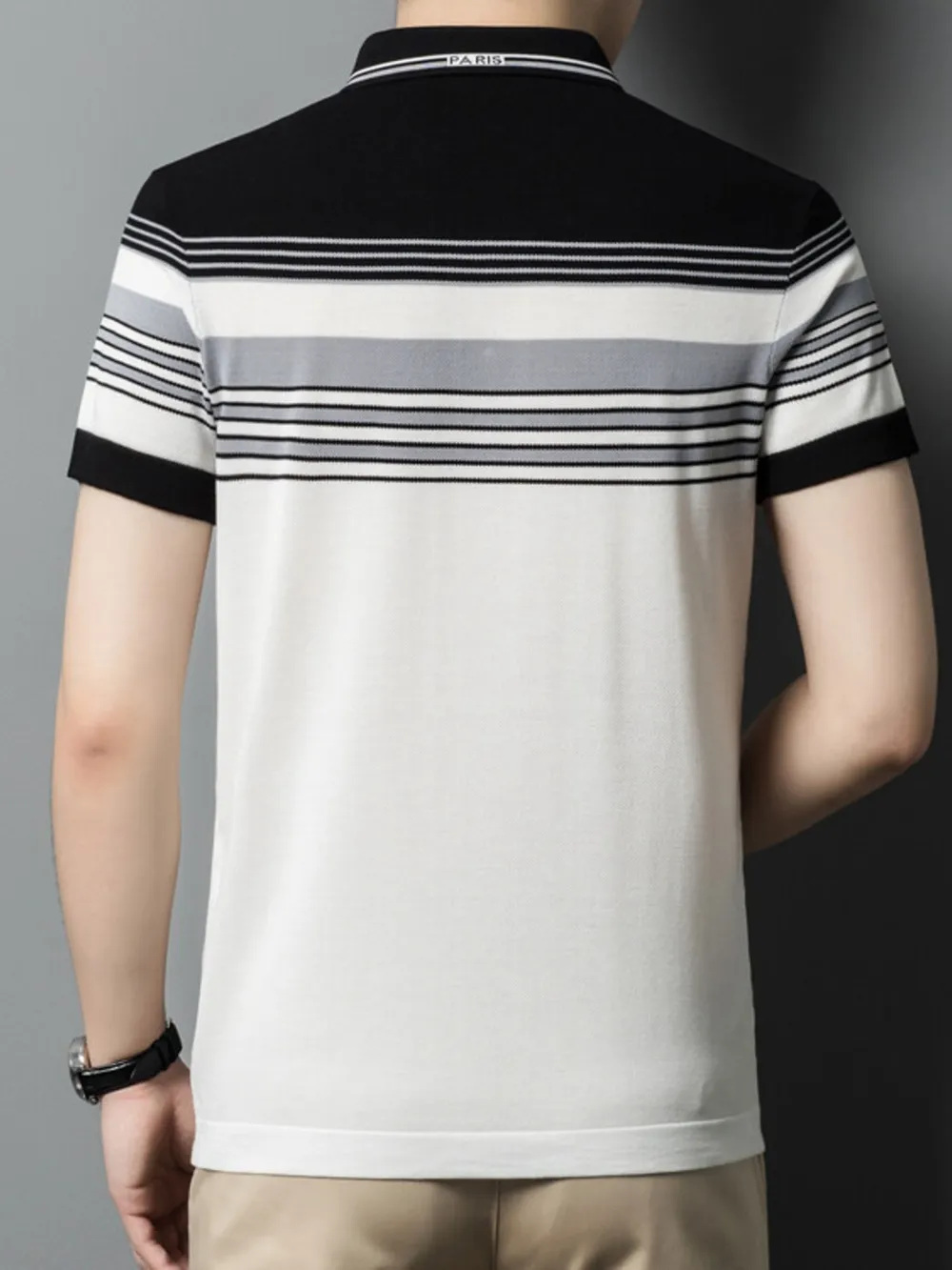 Men's Plus Size Striped Short Sleeve Polo, image 5