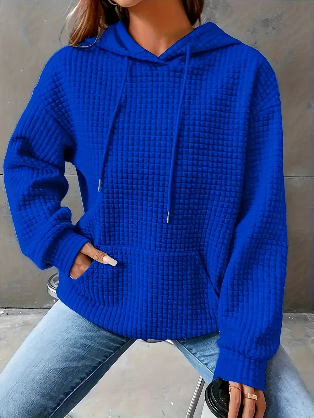 Textured Knit Drawstring Hoodie, image 3