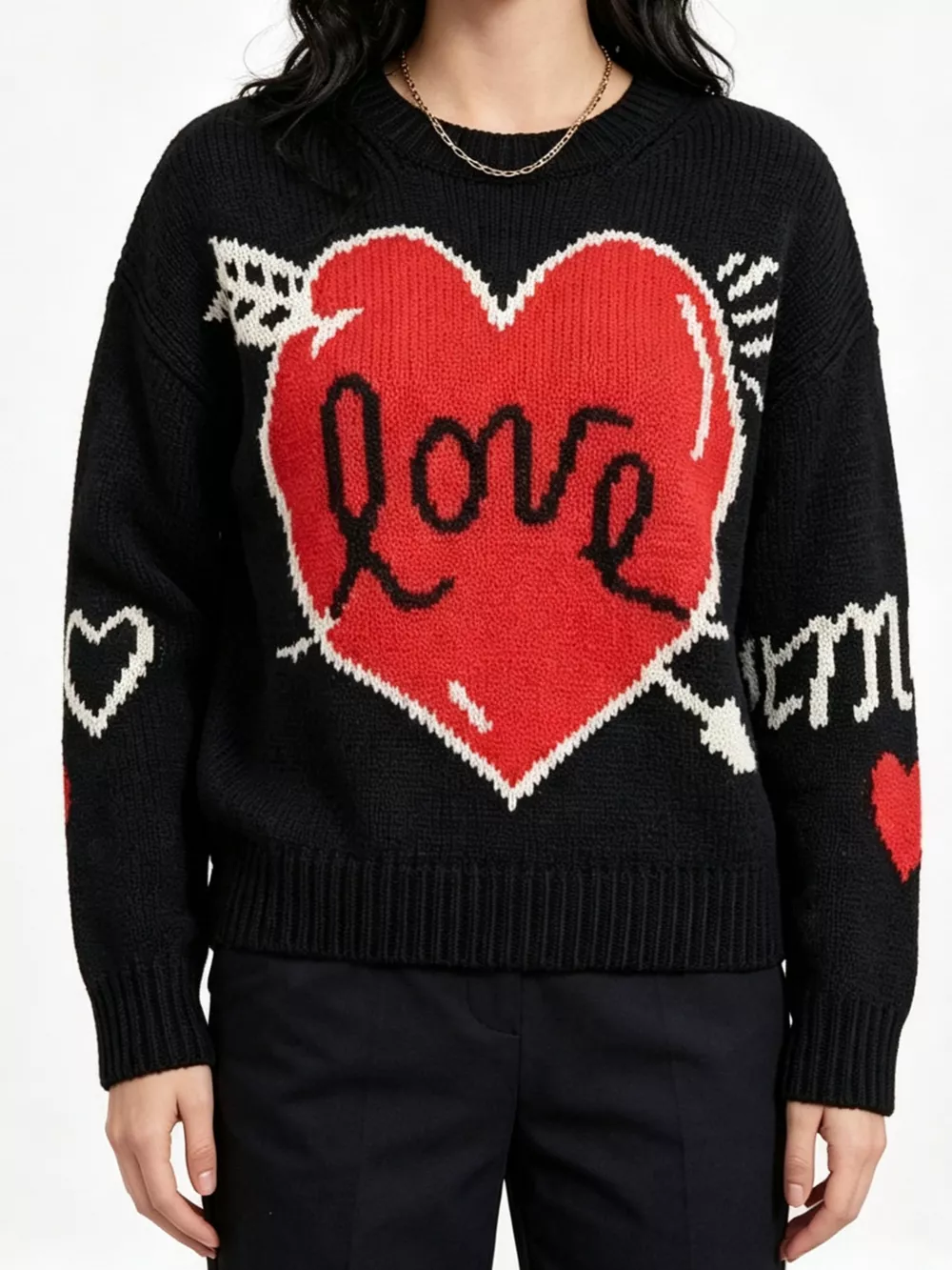 Heart Round Neck Ribbed Sweater, image 4