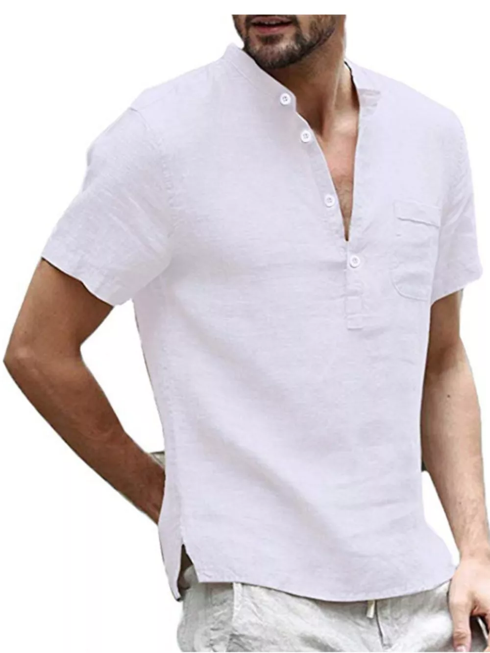 Men's Full Size Casual Solid Color Button Detail Shirt Plus Size, image 7