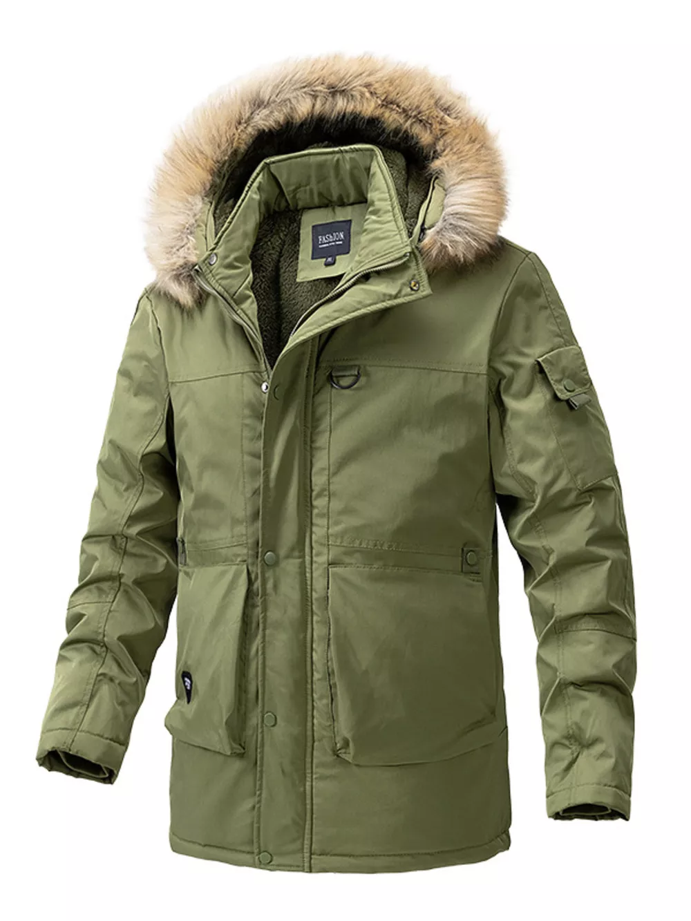 Men's Plus Size Fur Hooded Winter Parka Coat, image 3