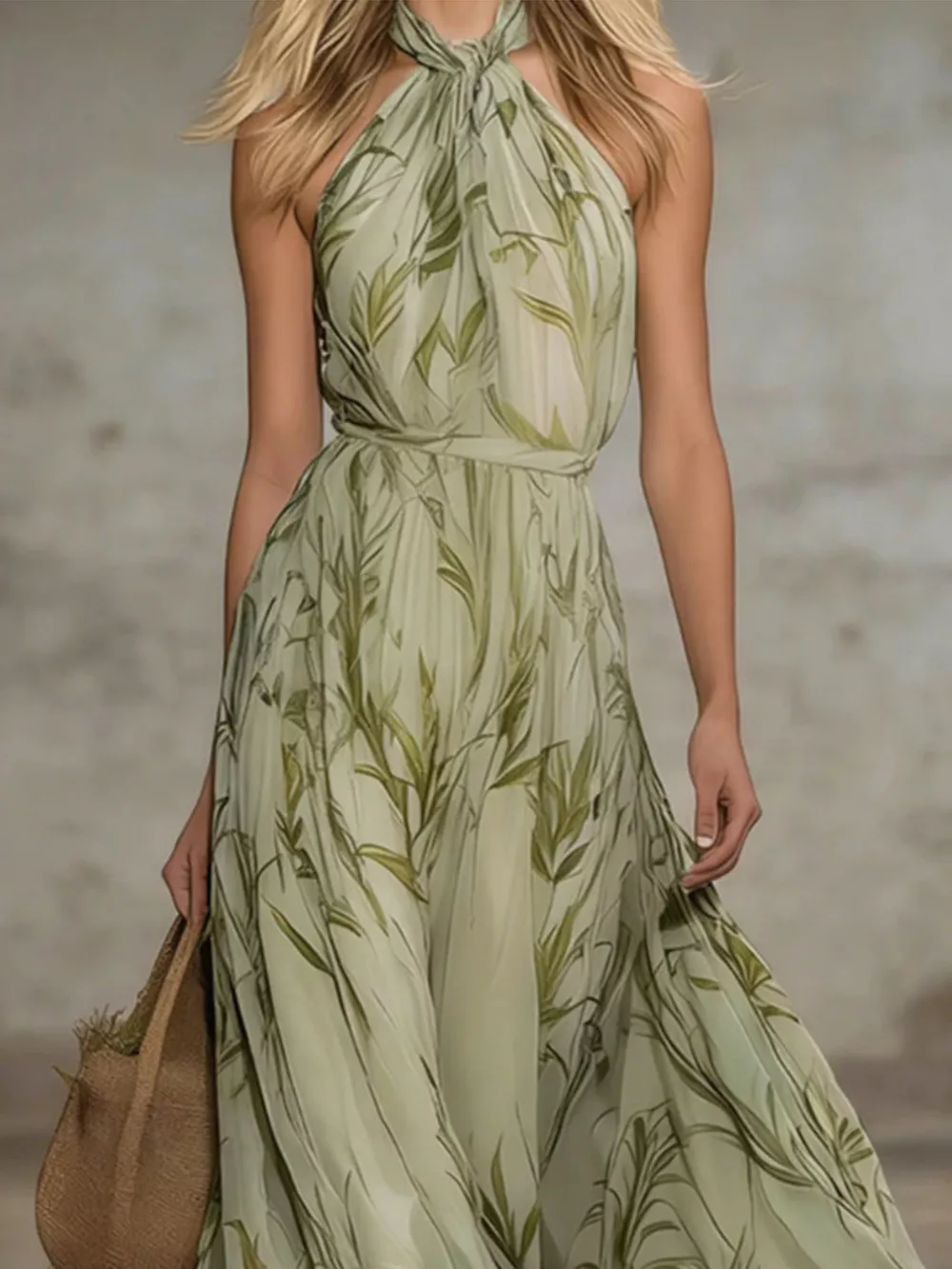 Leaf Print Sleeveless Chiffon Maxi Dress, image 2