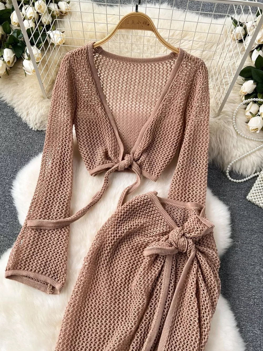 Knitted Crop Top and Slit Skirt Set, image 13
