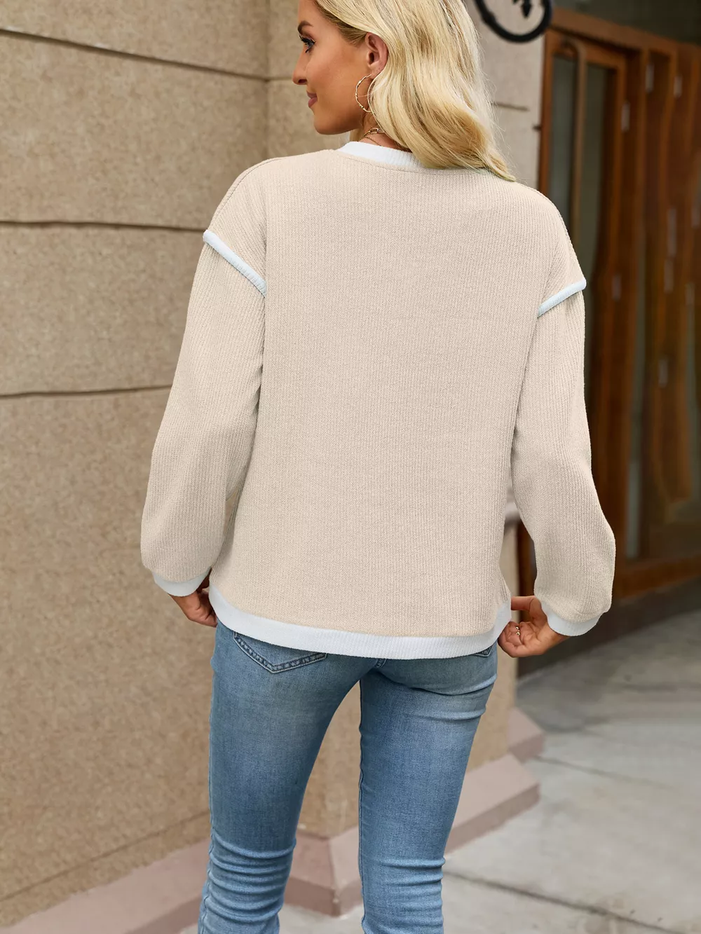 Casual V-Neck Dropped Shoulder Sweater, image 6