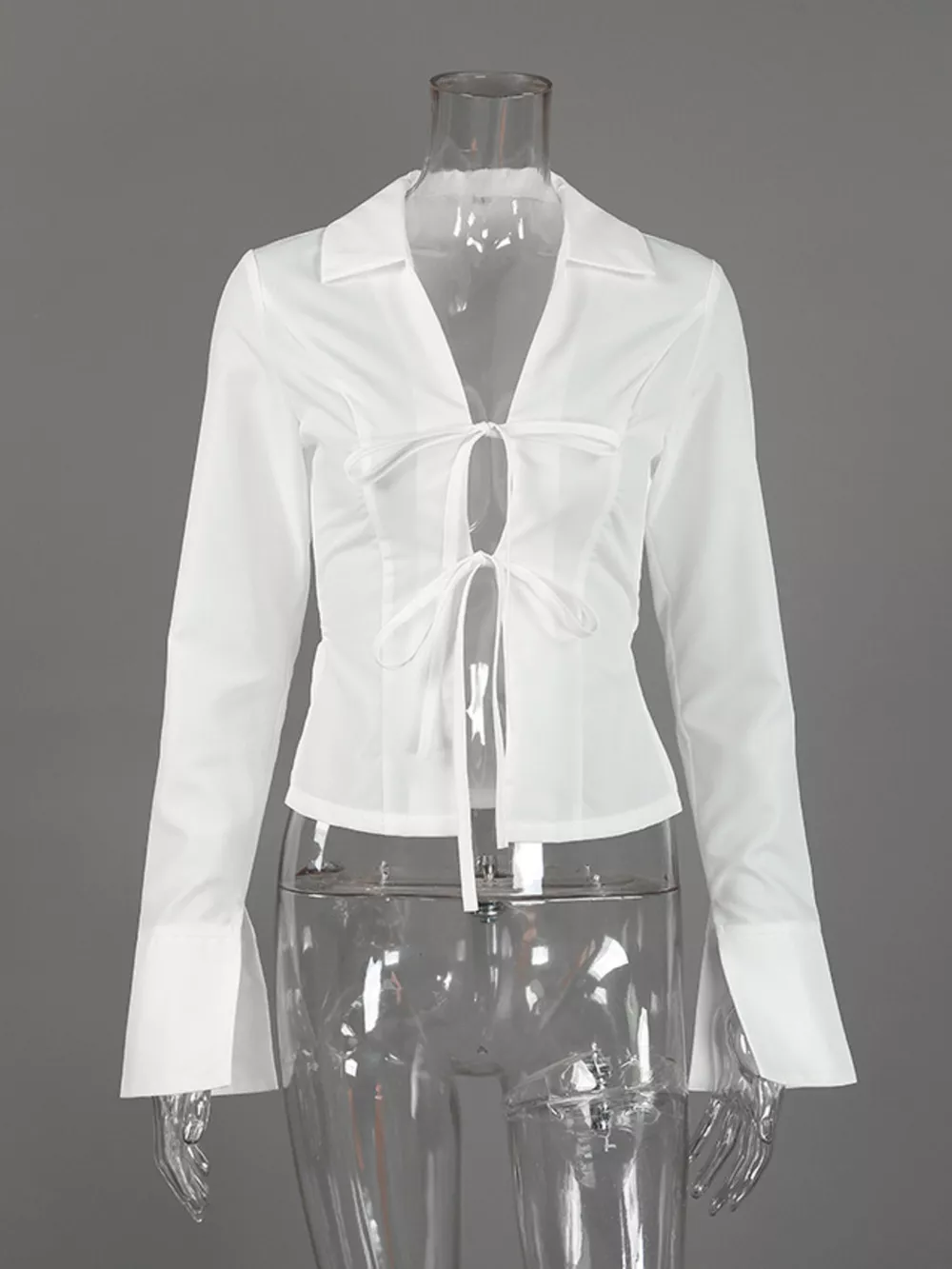 Slim-Fit Tie Front Long Sleeve Shirt, image 9