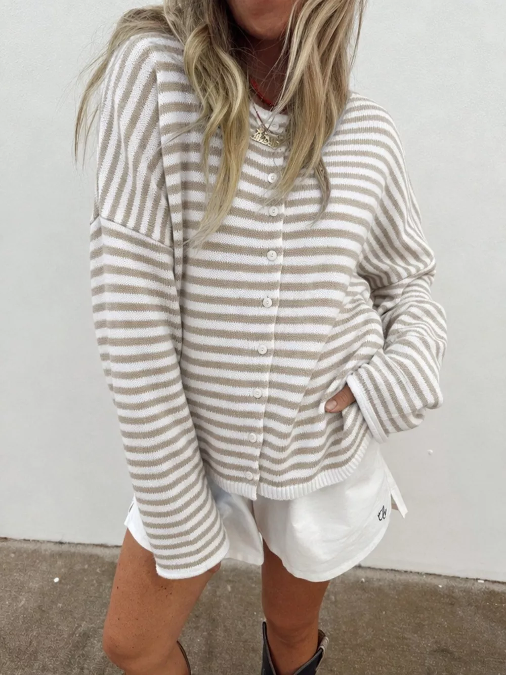 Striped Button-Down Knit Cardigan, image 14