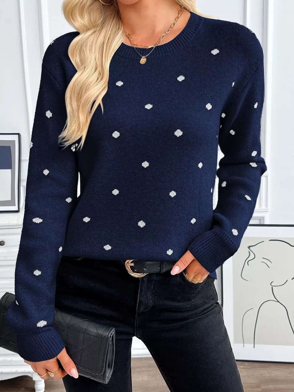 Polka Dot Crew Neck Sweater, image 11