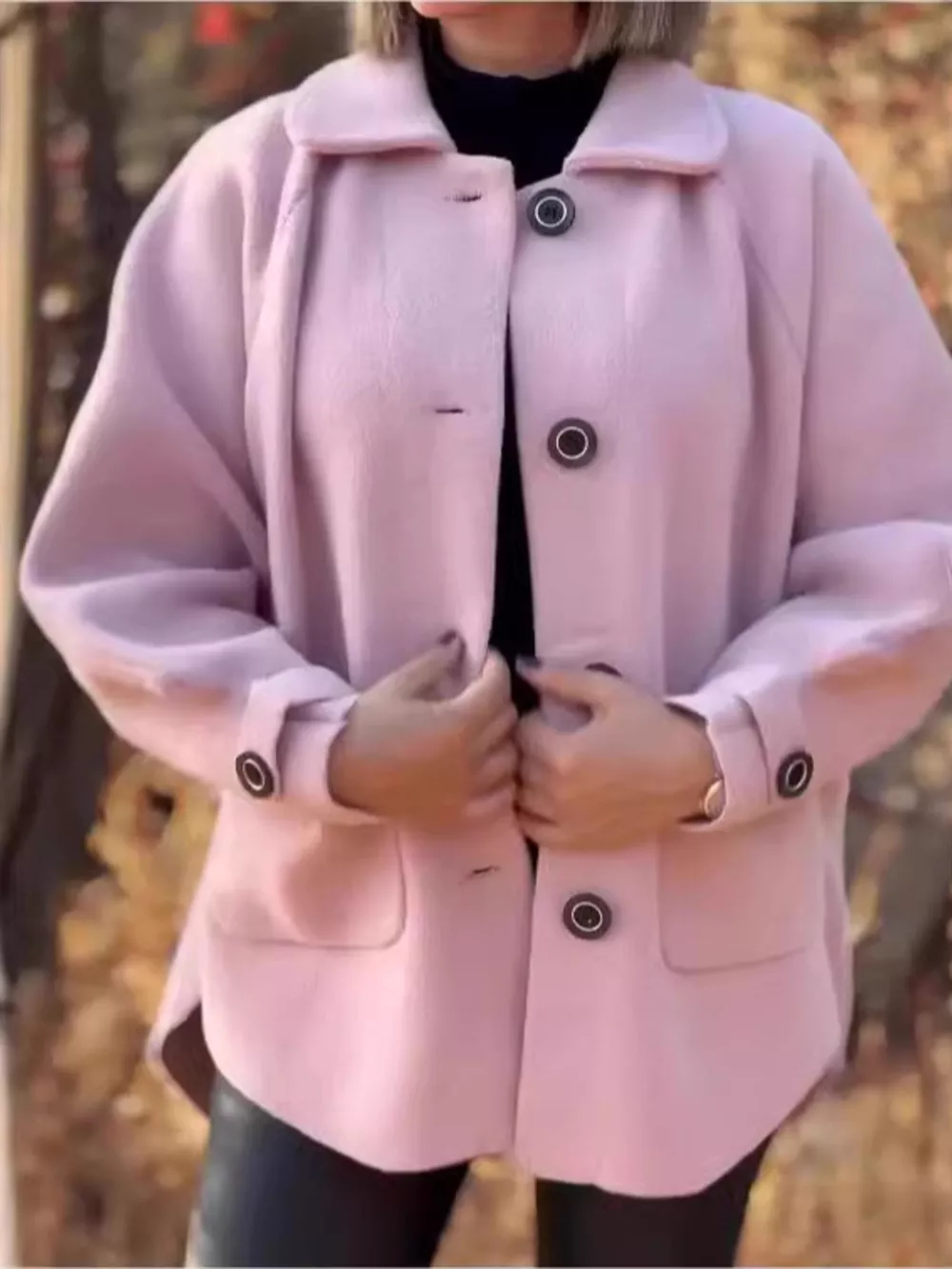 Full Size Button-Front Raglan Sleeve Coat Plus Size, image 10