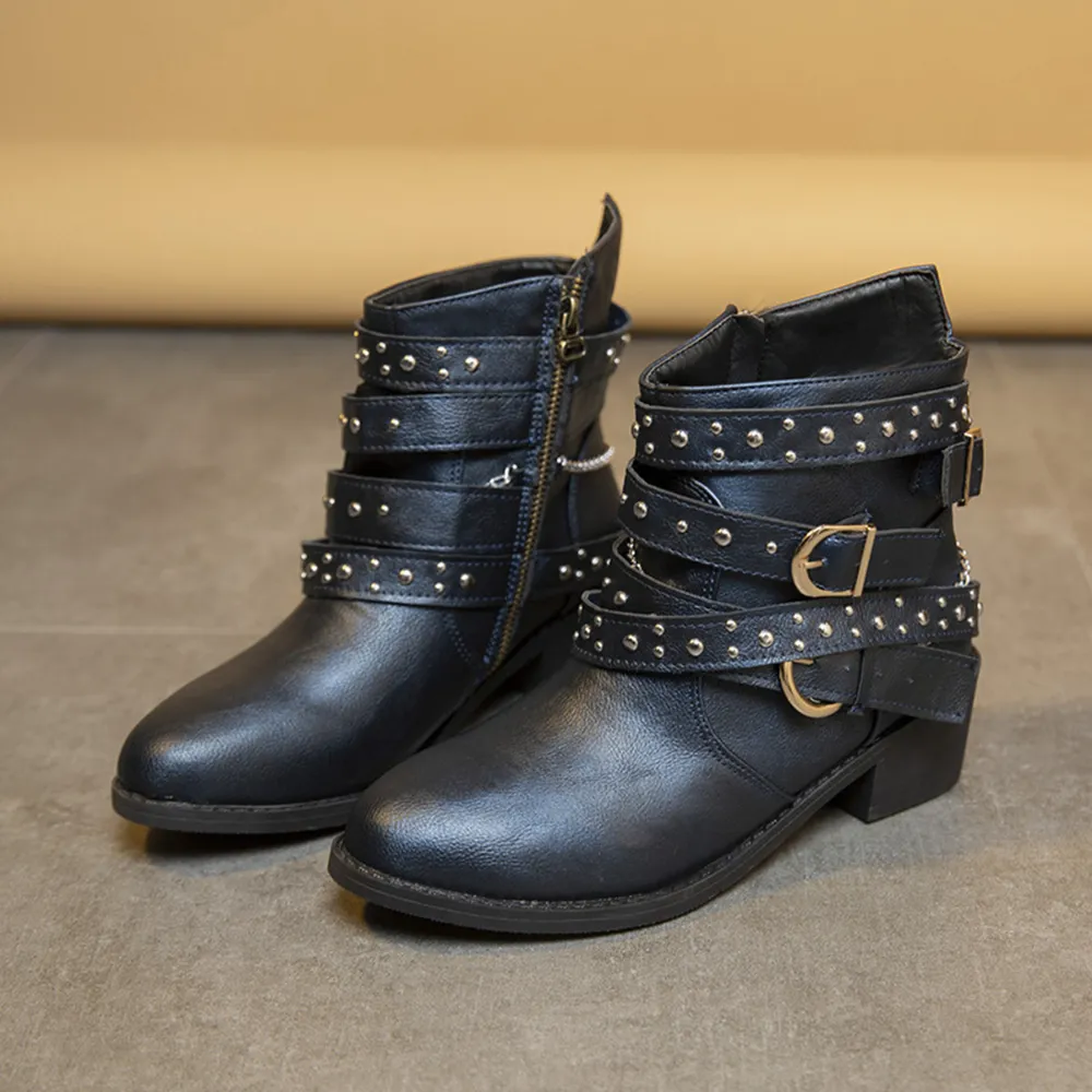 Round Toe Block Heels Boots, image 2
