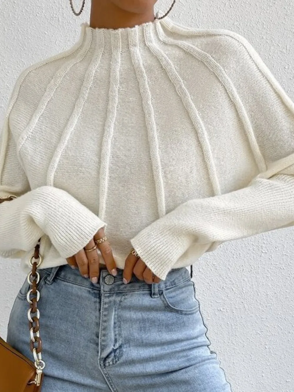 Mock Neck Ribbed Long Sleeve Sweater, image 3