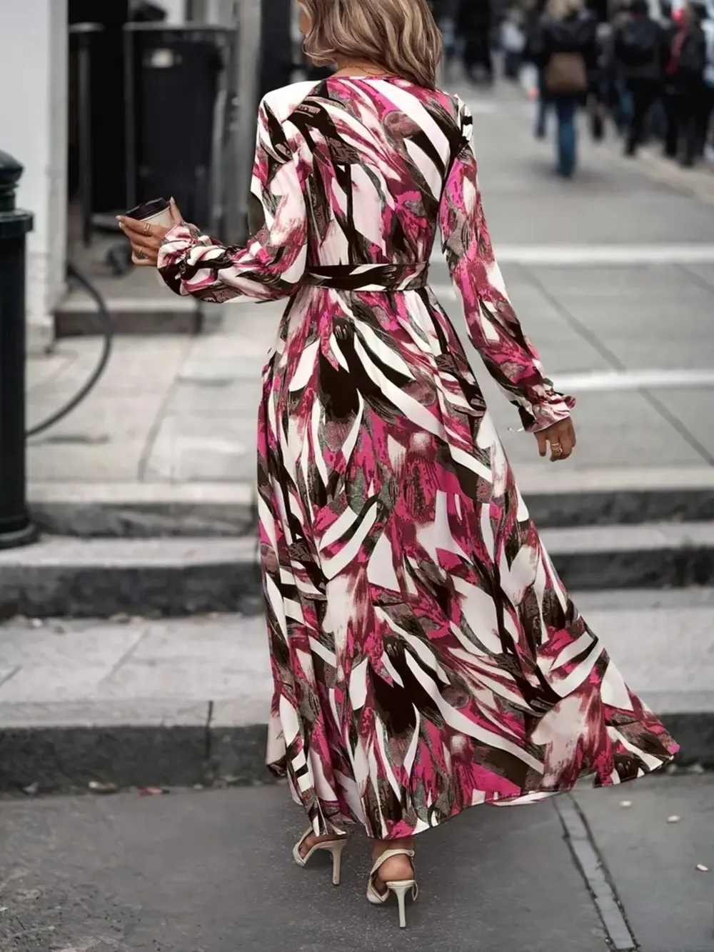 Printed Surplice Flounce Sleeve Maxi Dress, image 2